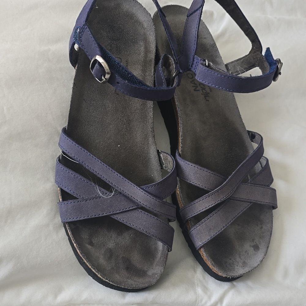 Naot Brittany Sandals Indigo Nubuck Blue Women’s 38/7 Comfort Cork Ankle Strap